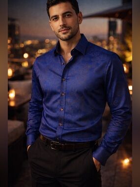 Bertigo Blue Paisley Dress Shirt Mens XL Button Up 100% Cotton NWOT Luxury